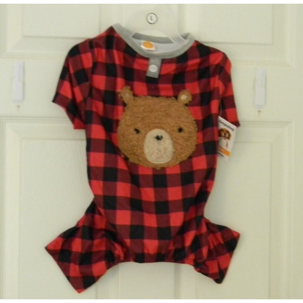 Simply Dog Plaid Flannel Teddy Bear Dog Pajamas Sz L 21-24 in. Around Chest NWT